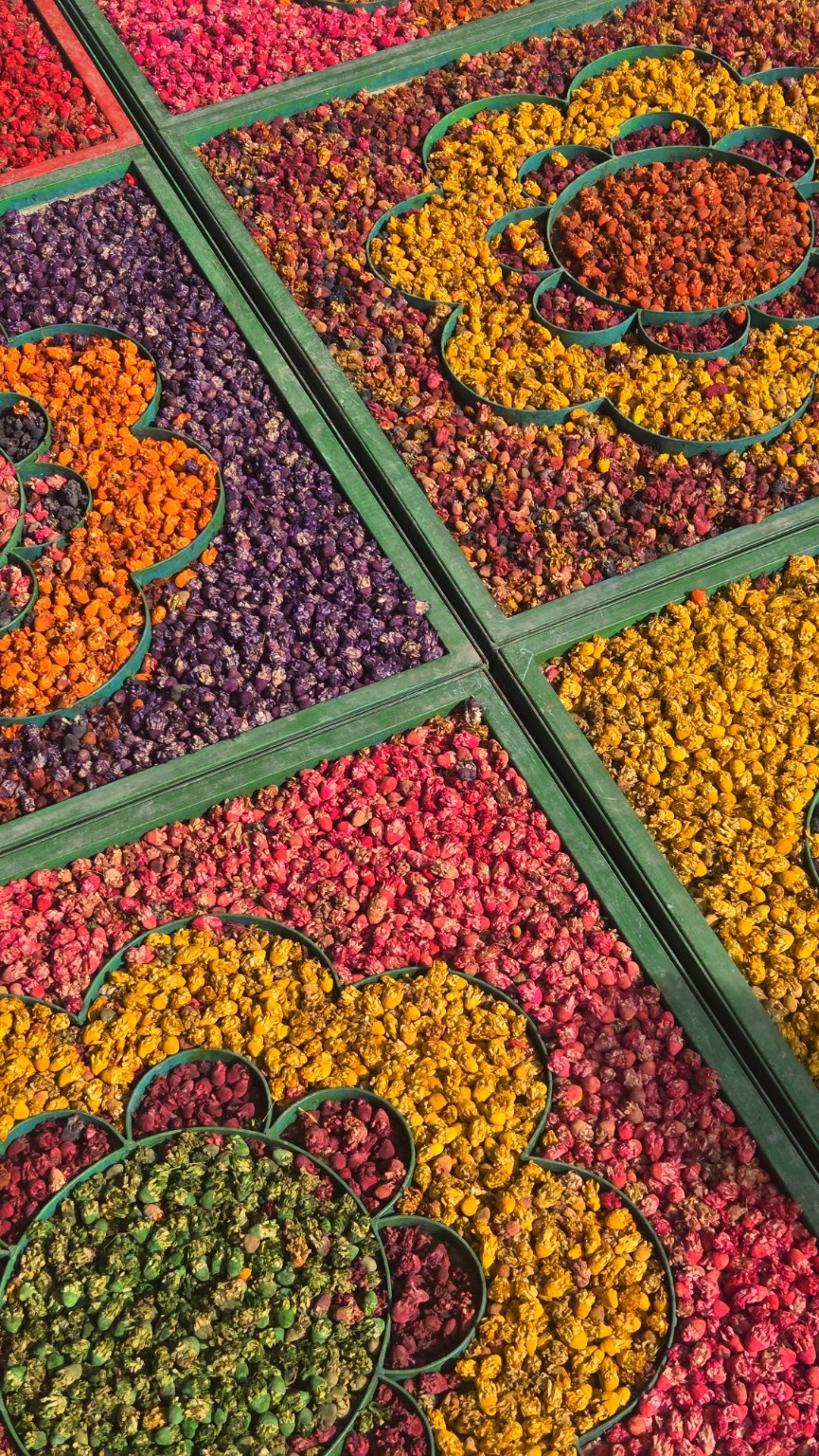 Colorful spices and pigments at a Moroccan market