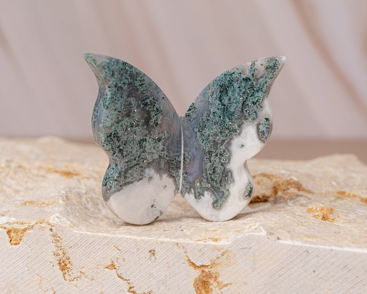 Moss Agate Butterfly Carving