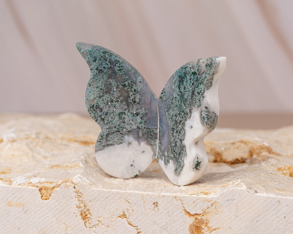 Moss Agate Butterfly Carving