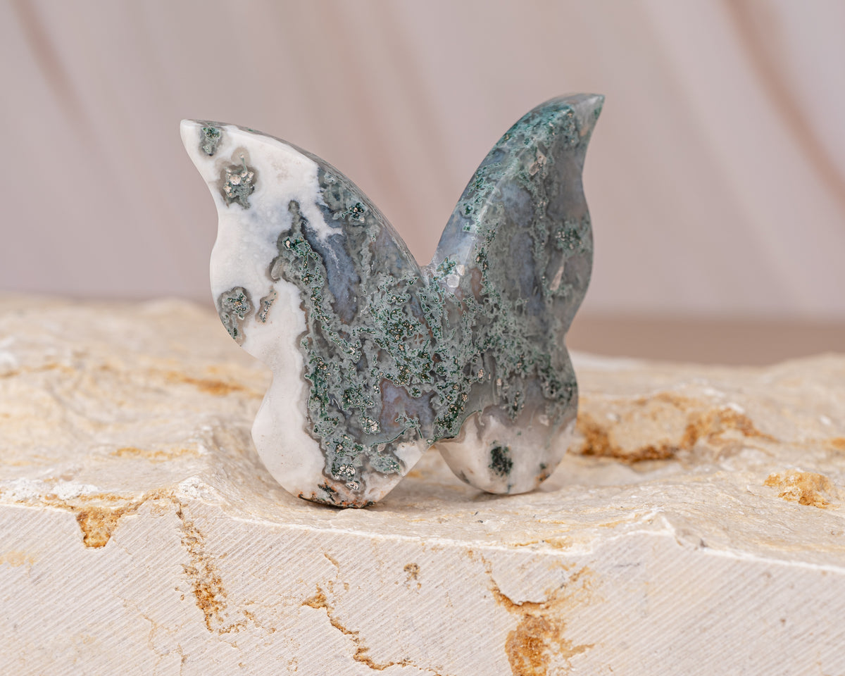 Moss Agate Butterfly Carving