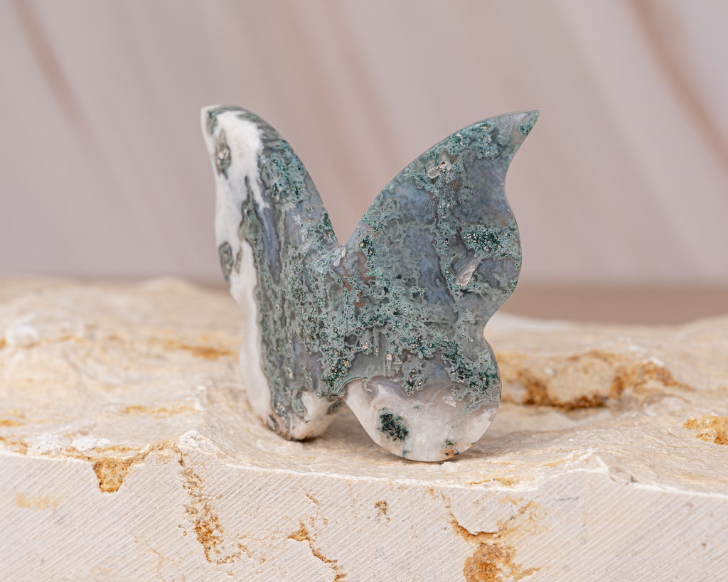 Moss Agate Butterfly Carving