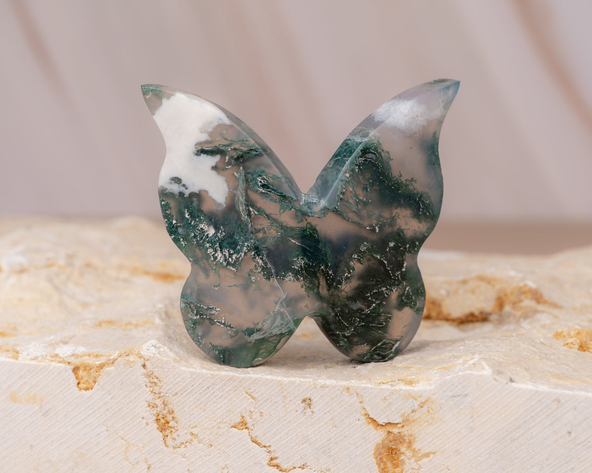 Moss Agate Butterfly Carving