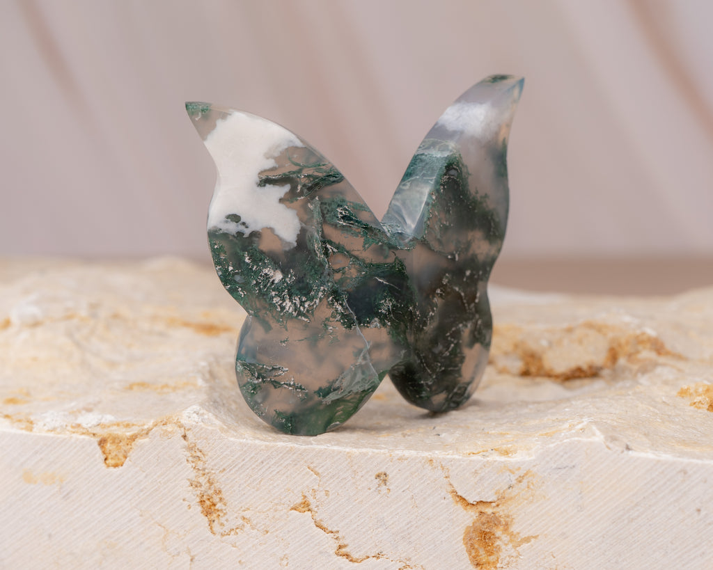Moss Agate Butterfly Carving