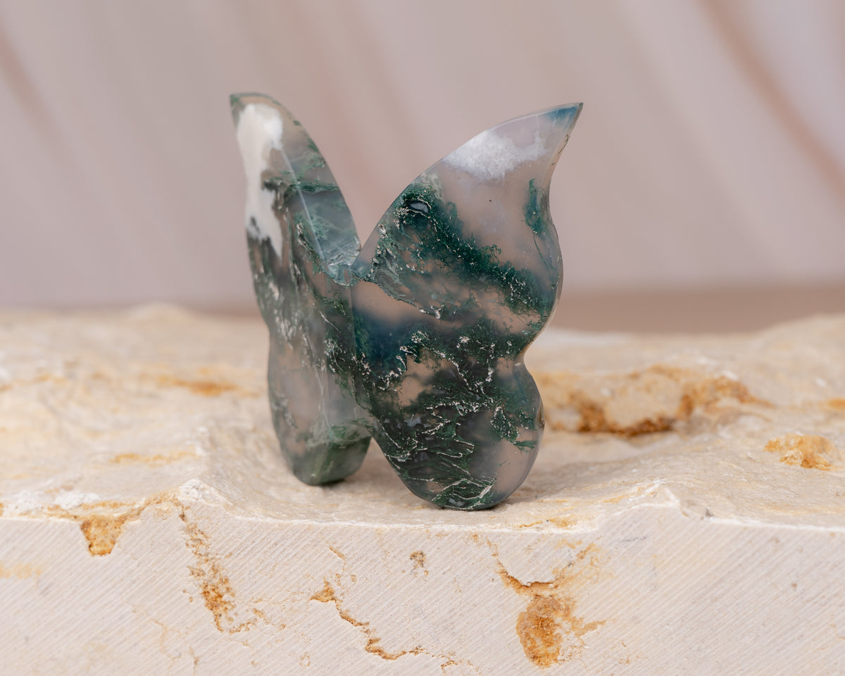 Moss Agate Butterfly Carving