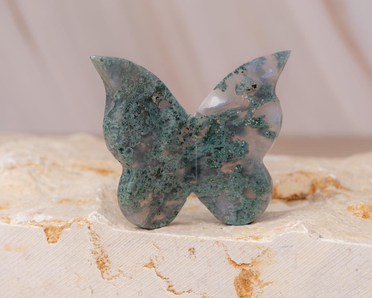 Moss Agate Butterfly Carving