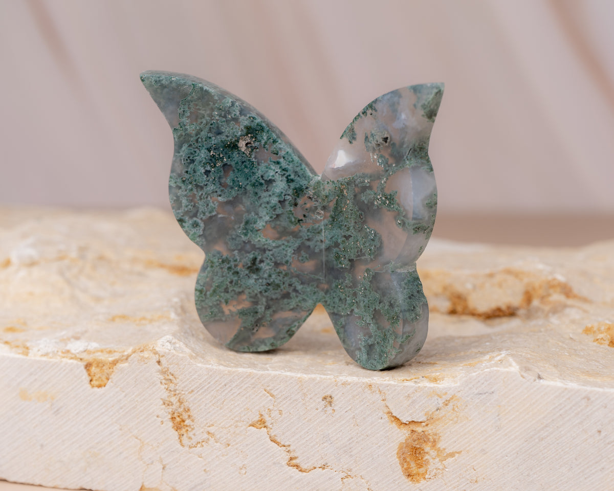 Moss Agate Butterfly Carving