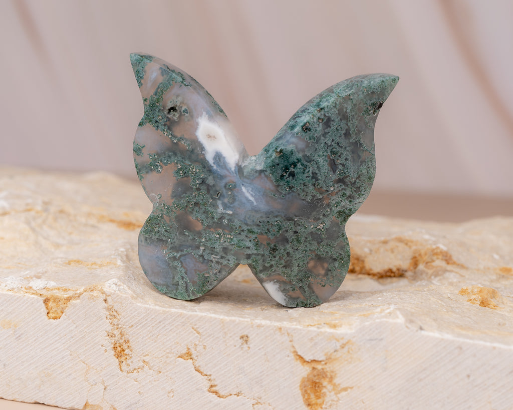 Moss Agate Butterfly Carving