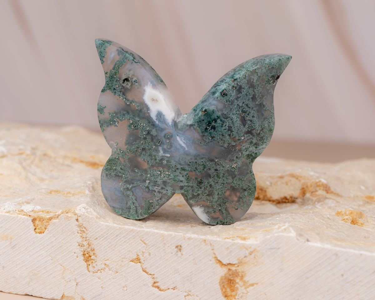 Moss Agate Butterfly Carving