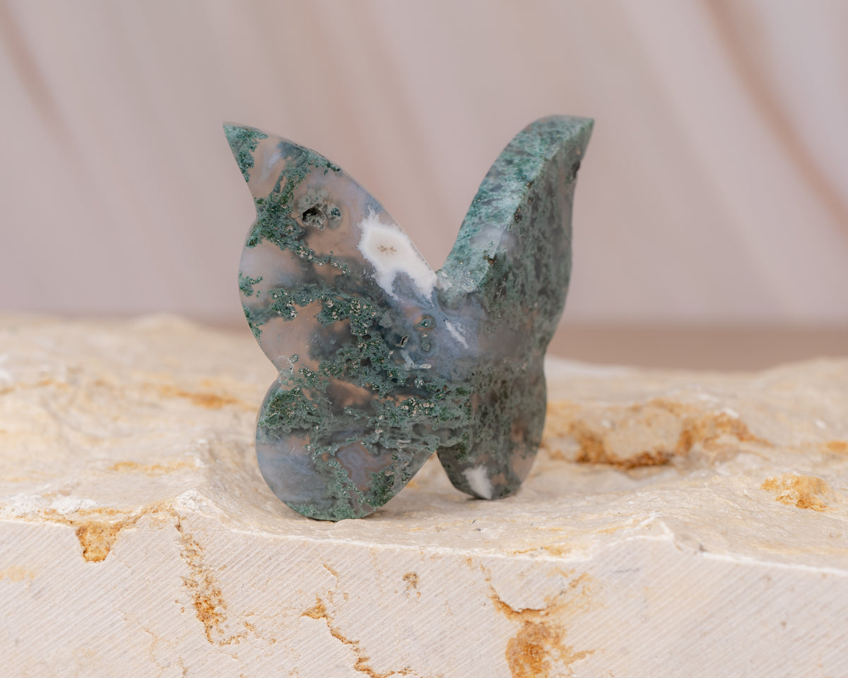 Moss Agate Butterfly Carving