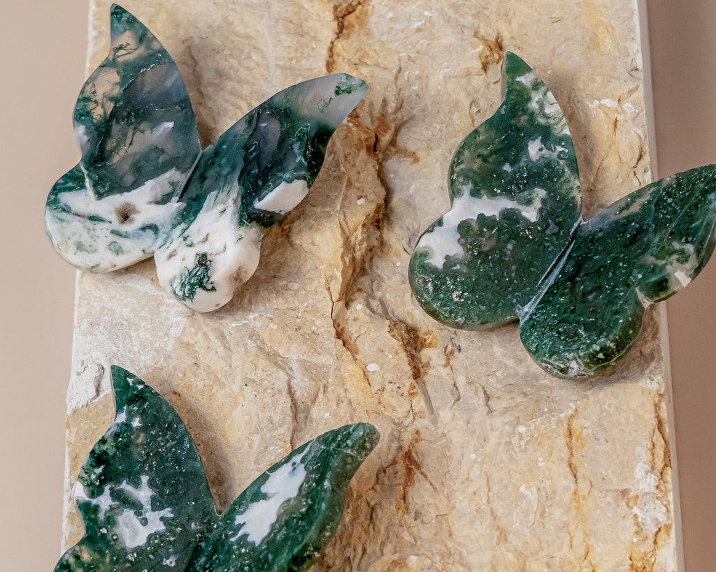 Moss Agate Butterfly Carving