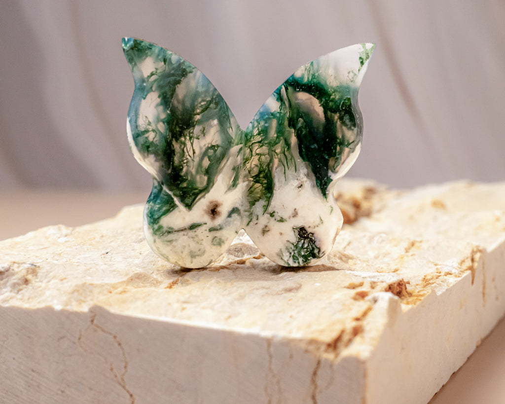 Moss Agate Butterfly Carving