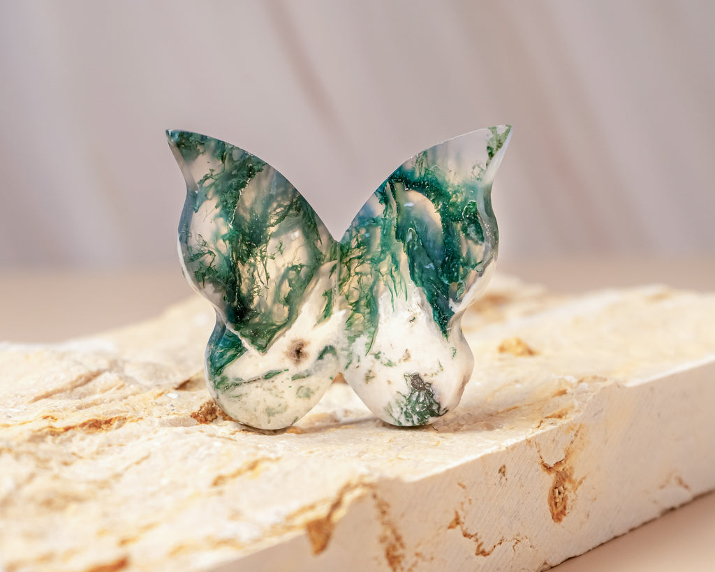 Moss Agate Butterfly Carving