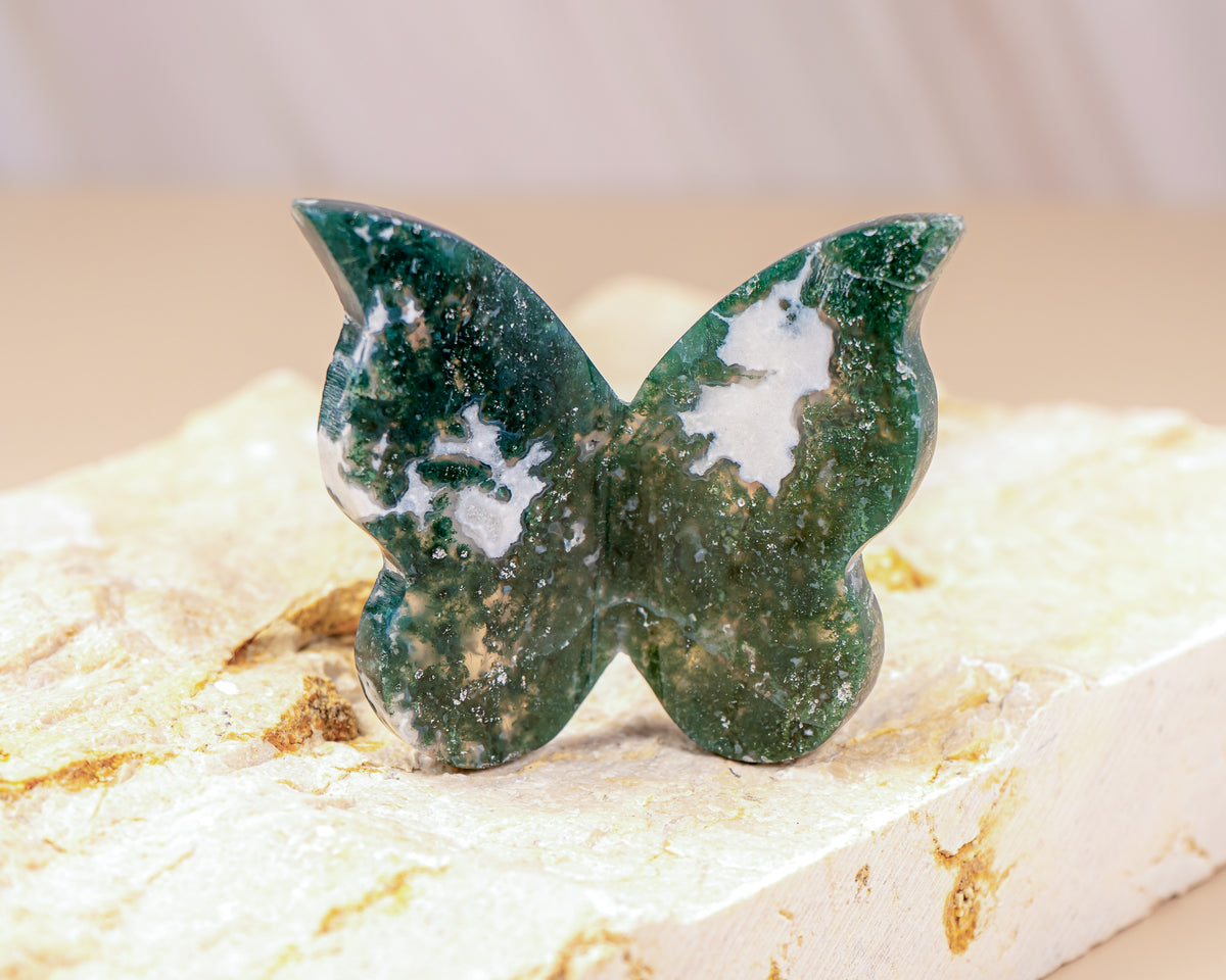 Moss Agate Butterfly Carving