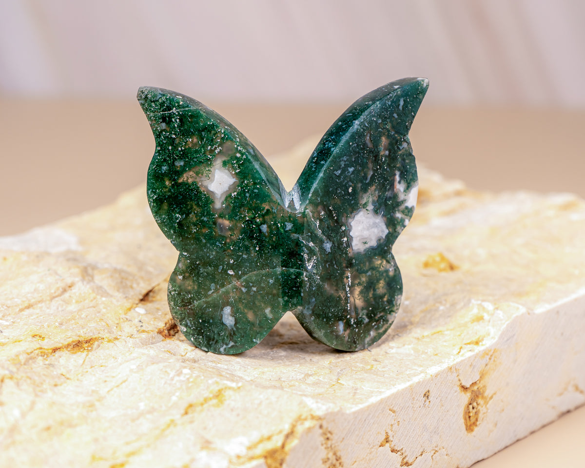 Moss Agate Butterfly Carving