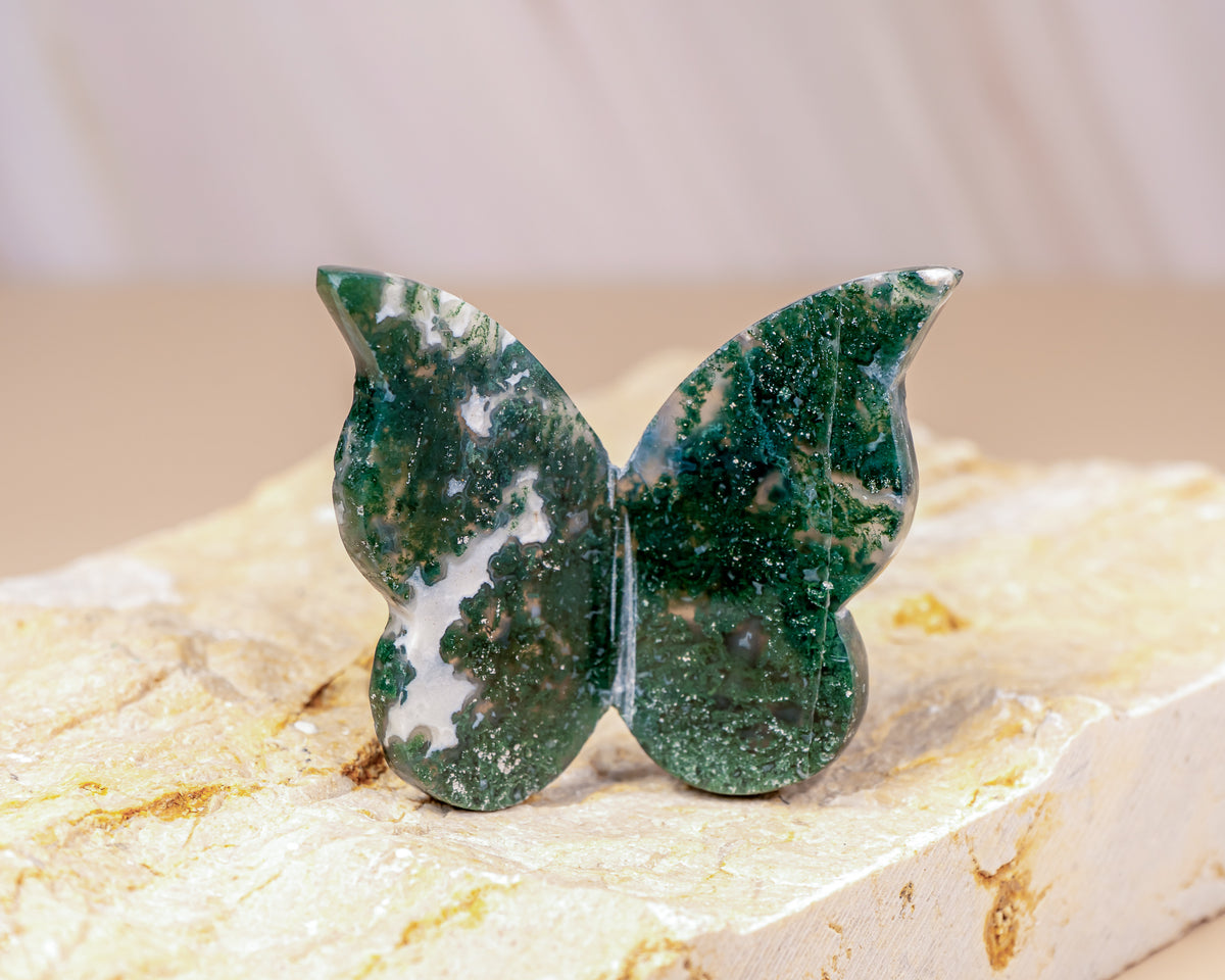 Moss Agate Butterfly Carving