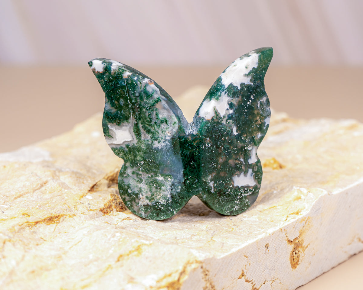 Moss Agate Butterfly Carving