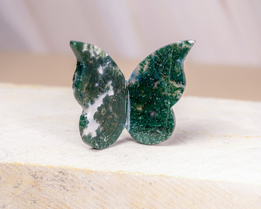 Moss Agate Butterfly Carving