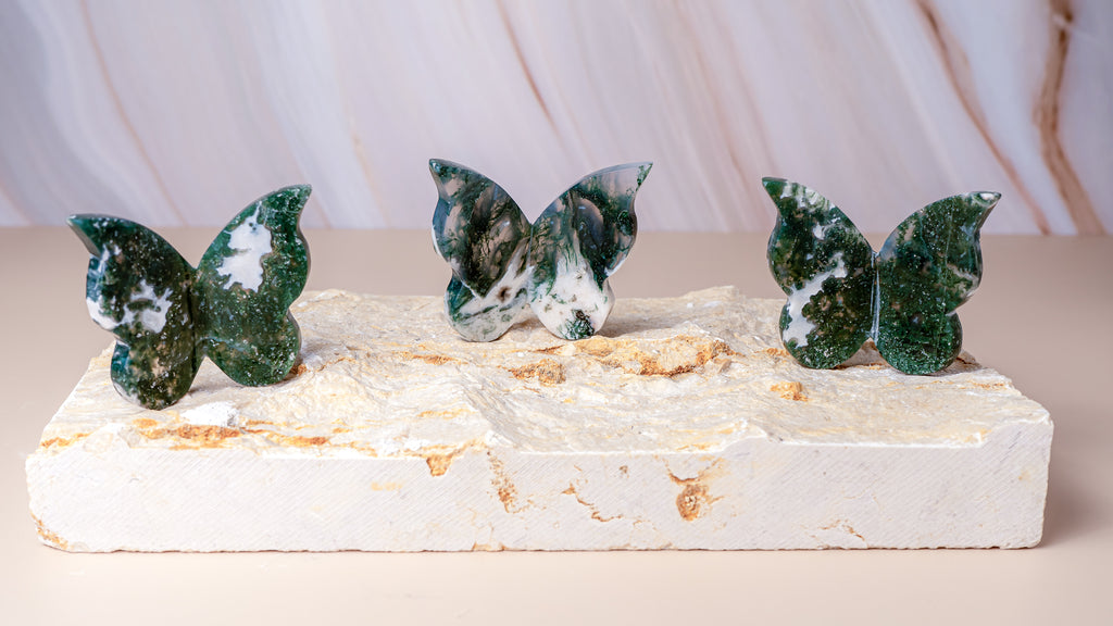 Moss Agate Butterfly Carving