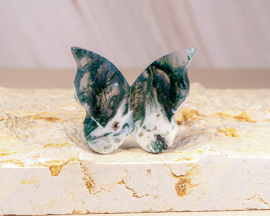 Moss Agate Butterfly Carving