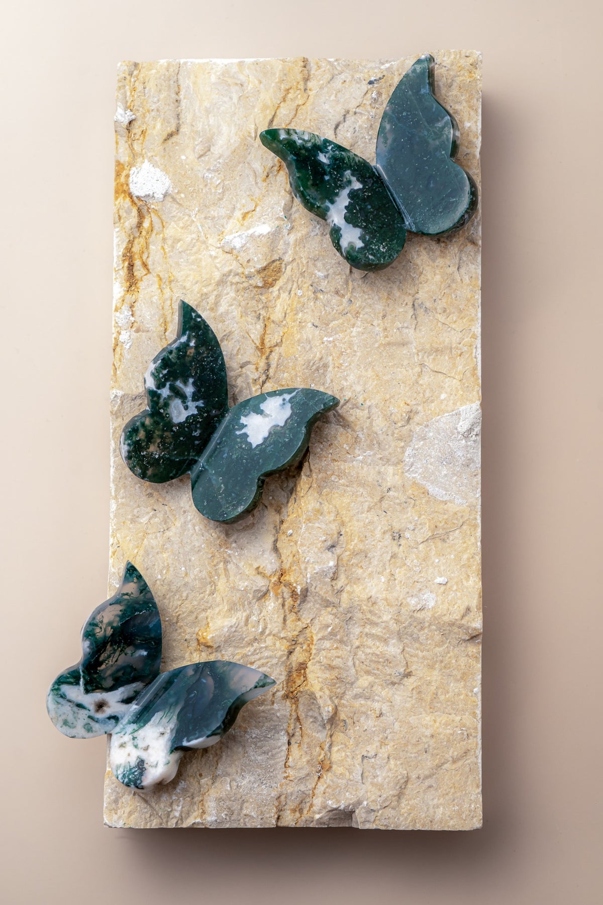 Moss Agate Butterfly Carving